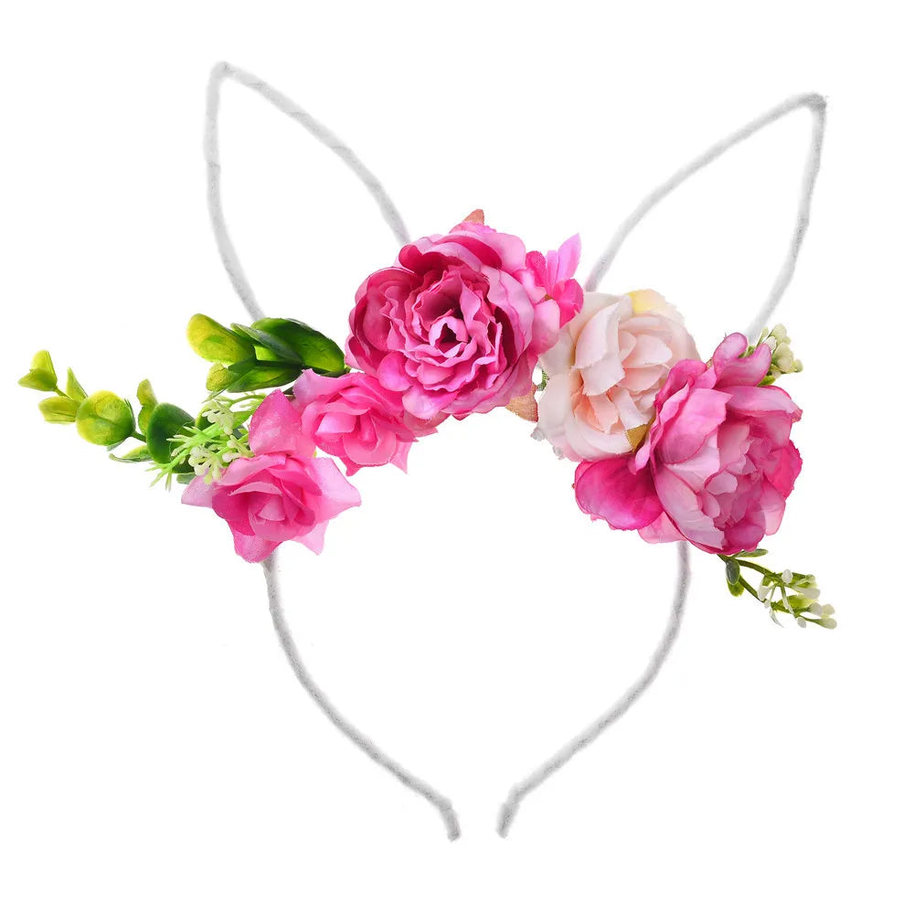 Simple Style Bunny Ears Cloth Flowers Hair Band 1 Piece