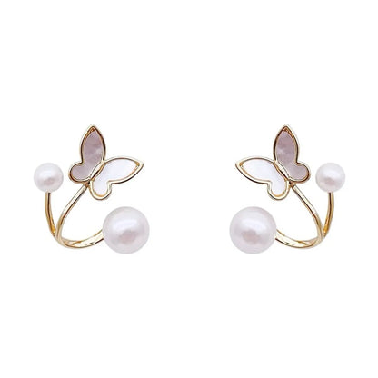 Simple Style Butterfly Alloy Inlay Artificial Pearls Ear Studs