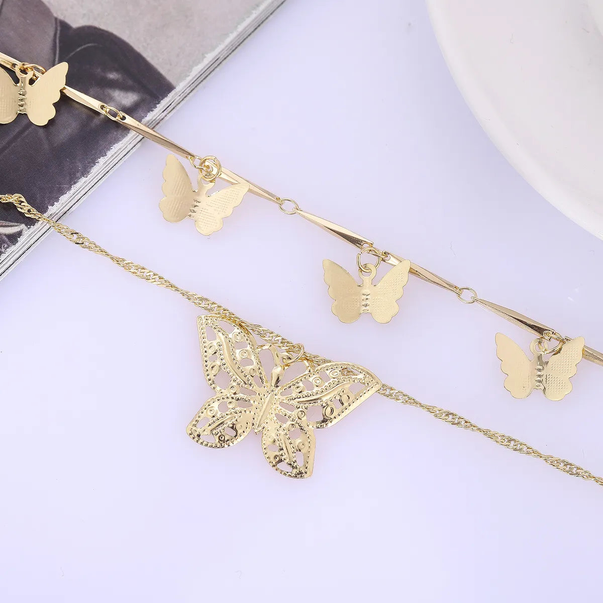 Simple Style Butterfly Alloy Plating Women'S Layered Necklaces