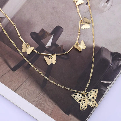 Simple Style Butterfly Alloy Plating Women'S Layered Necklaces