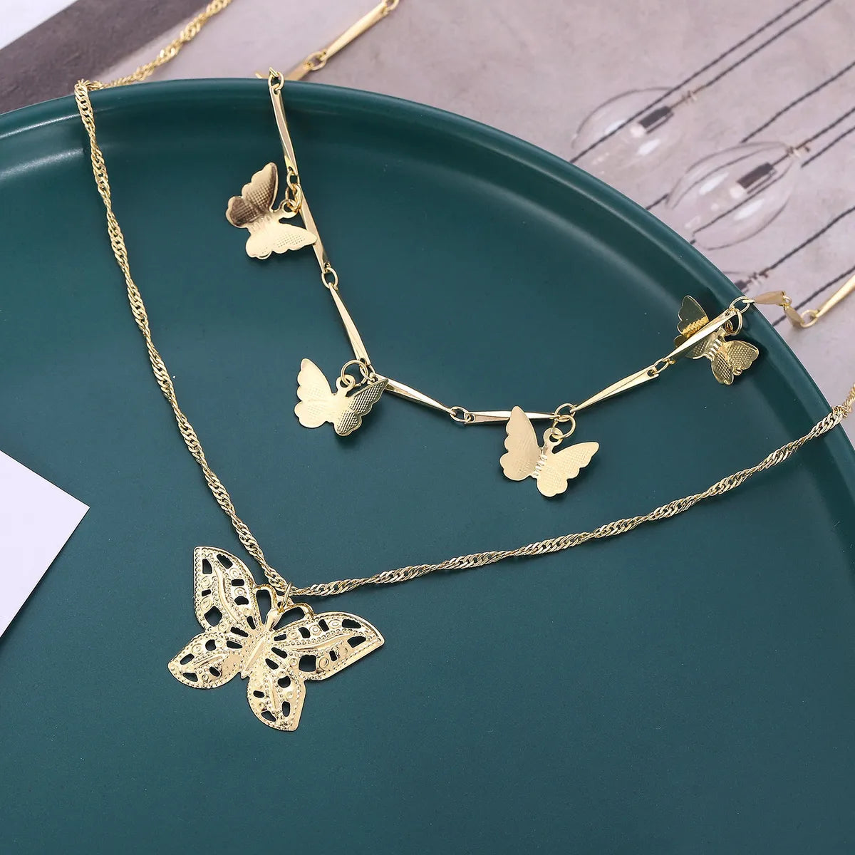 Simple Style Butterfly Alloy Plating Women'S Layered Necklaces