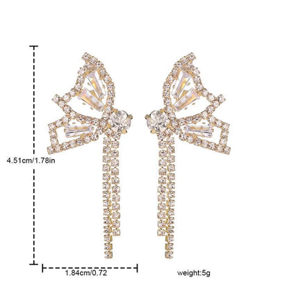 Simple Style Butterfly Alloy Rhinestone Tassel Women's Ear Studs 1 Pair