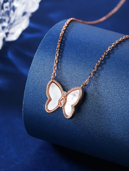 Simple Style Butterfly Copper Plating Inlay Shell 18k Gold Plated Rose Gold Plated White Gold Plated Necklace