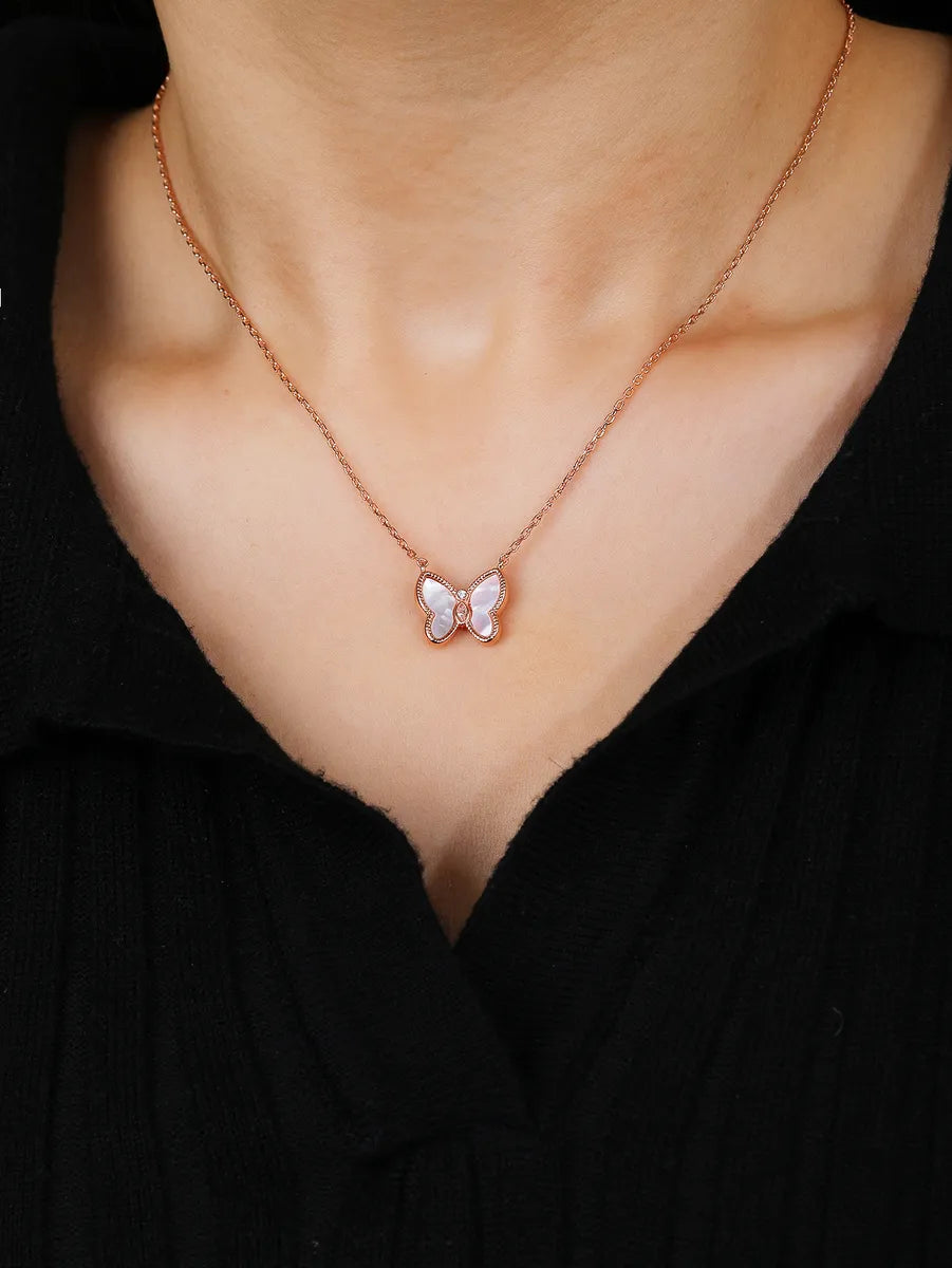 Simple Style Butterfly Copper Plating Inlay Shell 18k Gold Plated Rose Gold Plated White Gold Plated Necklace