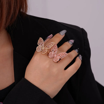 Simple Style Butterfly Copper Plating Inlay Zircon Gold Plated Open Rings