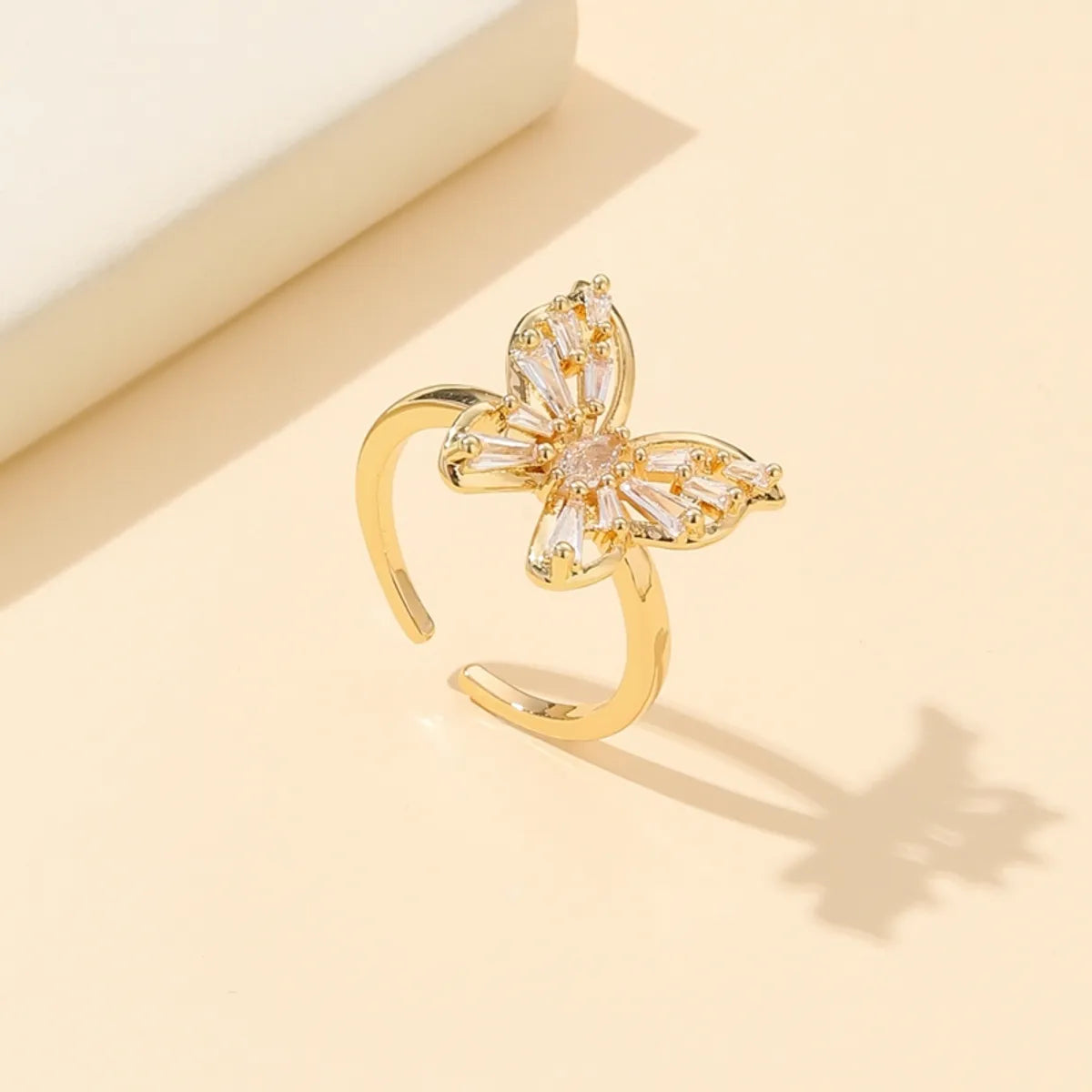 Simple Style Butterfly Copper Plating Inlay Zircon Gold Plated Open Rings