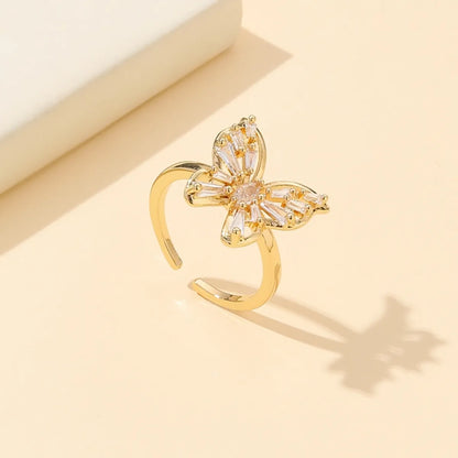 Simple Style Butterfly Copper Plating Inlay Zircon Gold Plated Open Rings