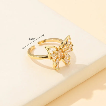 Simple Style Butterfly Copper Plating Inlay Zircon Gold Plated Open Rings