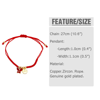 Simple Style Butterfly Rope Copper Plating Inlay Zircon 18k Gold Plated Valentine'S Day Unisex Bracelets