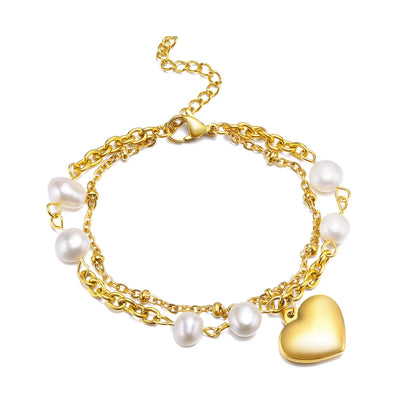 Simple Style Butterfly Stainless Steel Layered Pearl 18k Gold Plated Bracelets