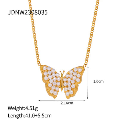 Wholesale Jewelry Simple Style Butterfly 304 Stainless Steel Pearl Zircon Plating Inlay Rings Earrings Necklace