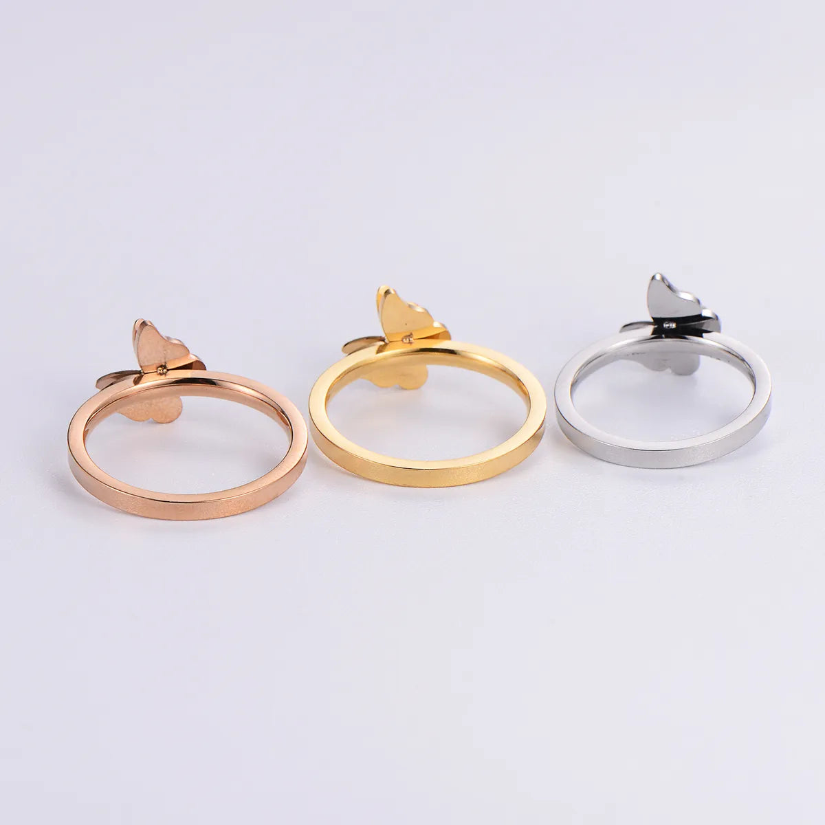 Simple Style Butterfly Stainless Steel Plating Inlay Rhinestones 18k Gold Plated Rose Gold Plated Rings