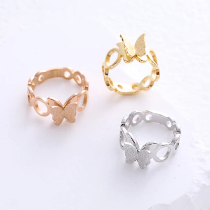 Simple Style Butterfly Stainless Steel Plating Inlay Rhinestones 24k Gold Plated Rings