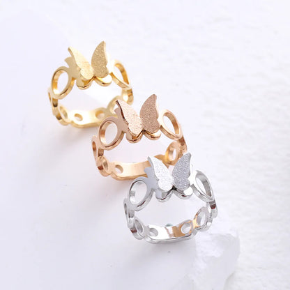 Simple Style Butterfly Stainless Steel Plating Inlay Rhinestones 24k Gold Plated Rings