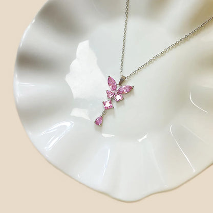 Simple Style Butterfly Rhinestones Glass Zircon 304 Stainless Steel Alloy Copper Wholesale Pendant Necklace