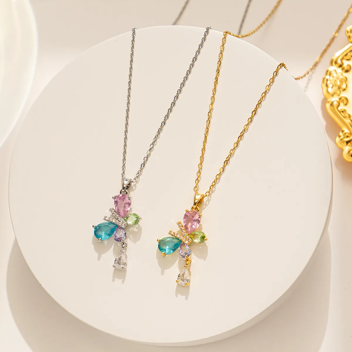 Simple Style Butterfly Stainless Steel Plating Inlay Zircon 18k Gold Plated Pendant Necklace