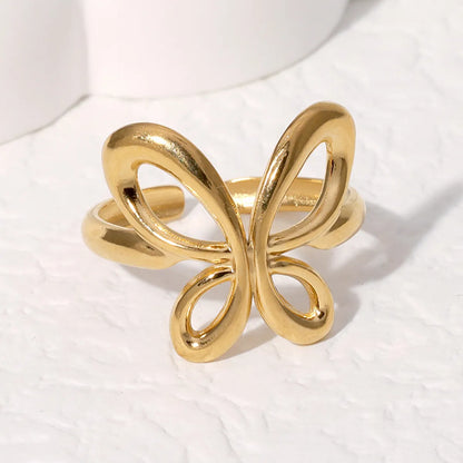 304 Stainless Steel 18K Gold Plated Simple Style Plating Butterfly Open Rings