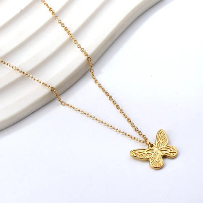 Simple Style Butterfly Stainless Steel Titanium Steel Plating Inlay Rhinestones Shell Necklace