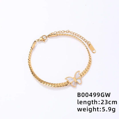 Simple Style Butterfly Stainless Steel Titanium Steel Plating Inlay Shell Gold Plated Jewelry Set