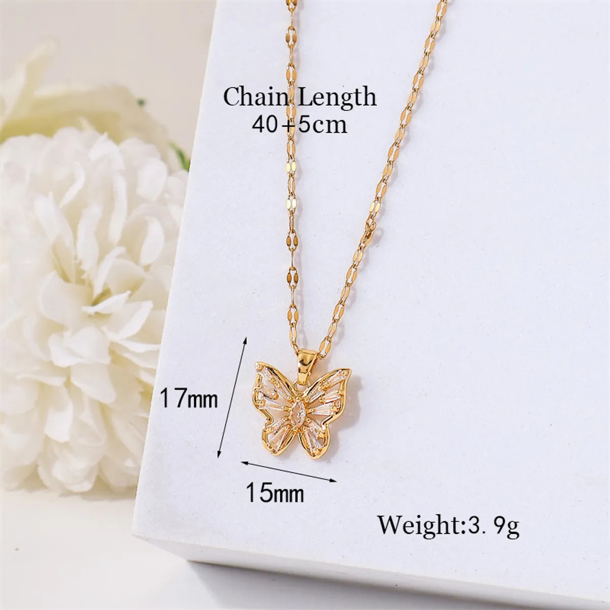 Simple Style Butterfly Stainless Steel Titanium Steel Plating Inlay Zircon 18k Gold Plated Pendant Necklace