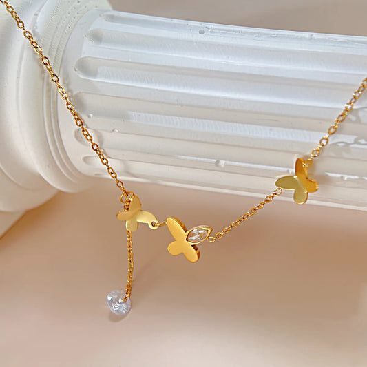 Simple Style Butterfly Stainless Steel Zircon Women'S Anklet