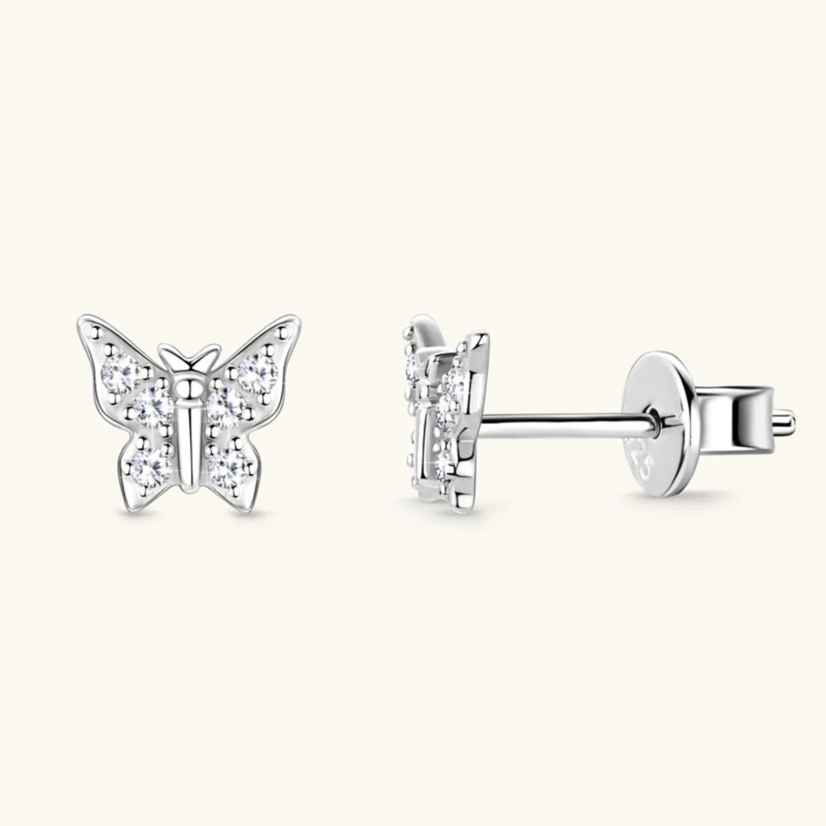 Simple Style Butterfly Sterling Silver Gra Plating Inlay Moissanite Ear Studs