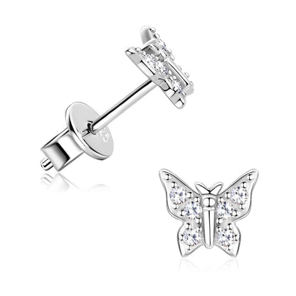 Simple Style Butterfly Sterling Silver Gra Plating Inlay Moissanite Ear Studs