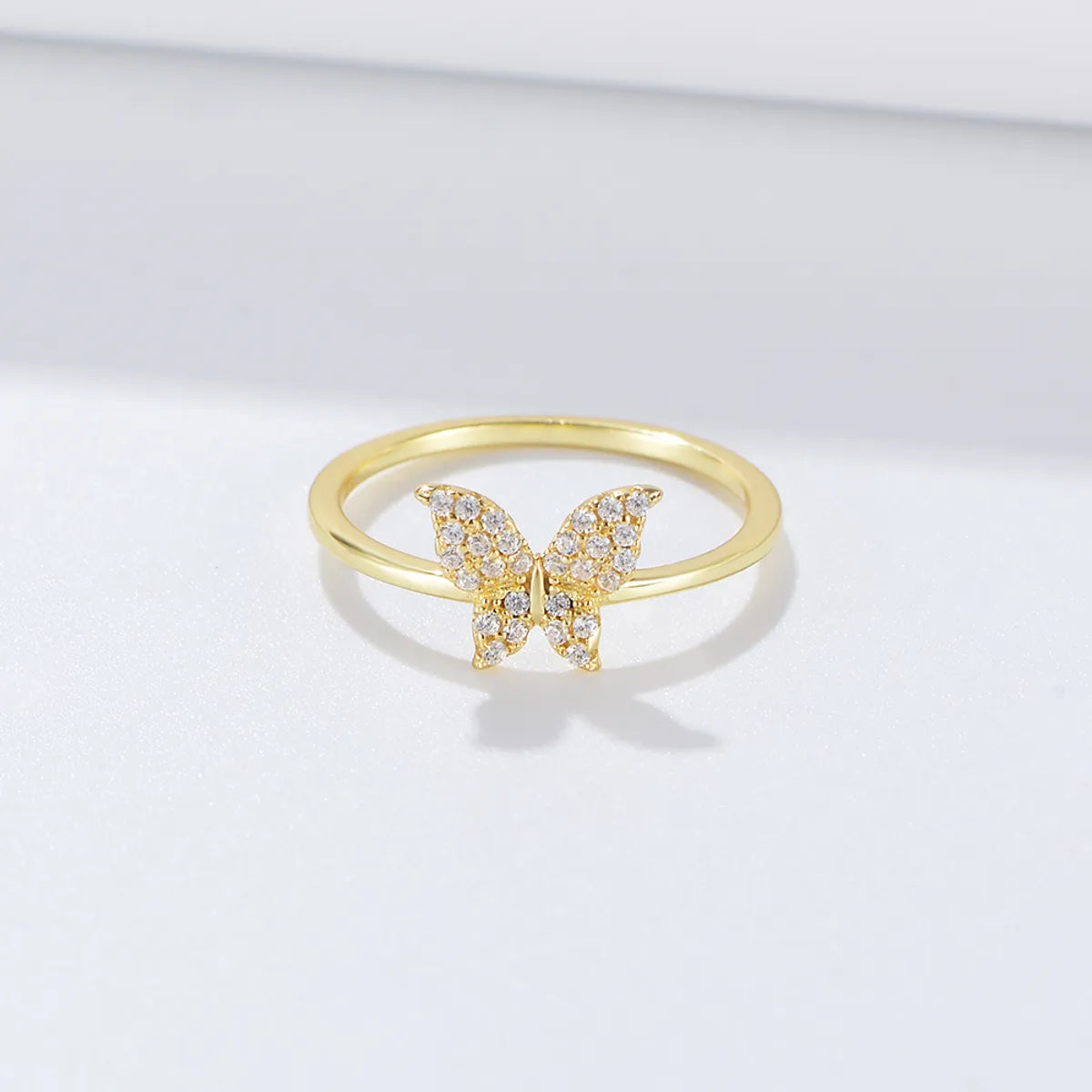 Simple Style Butterfly Sterling Silver Plating Inlay Zircon 14k Gold Plated Rings