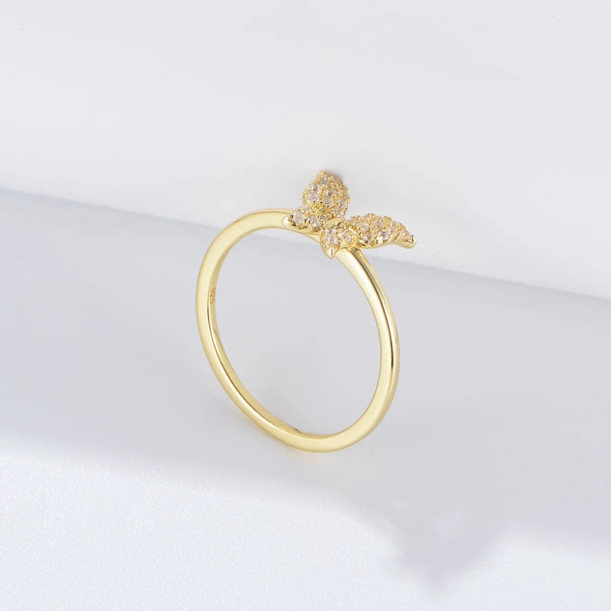 Simple Style Butterfly Sterling Silver Plating Inlay Zircon 14k Gold Plated Rings