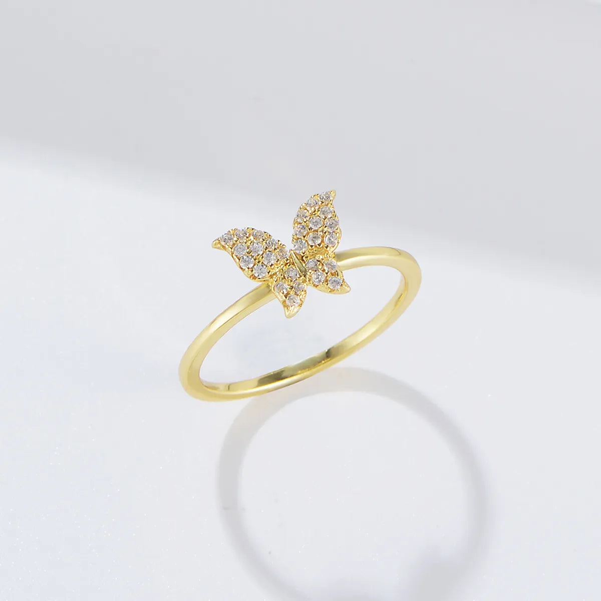 Simple Style Butterfly Sterling Silver Plating Inlay Zircon 14k Gold Plated Rings