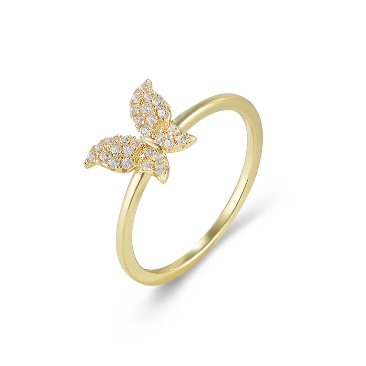 Simple Style Butterfly Sterling Silver Plating Inlay Zircon 14k Gold Plated Rings