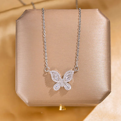 Simple Style Butterfly Titanium Steel Copper Rhinestones Pendant Necklace In Bulk