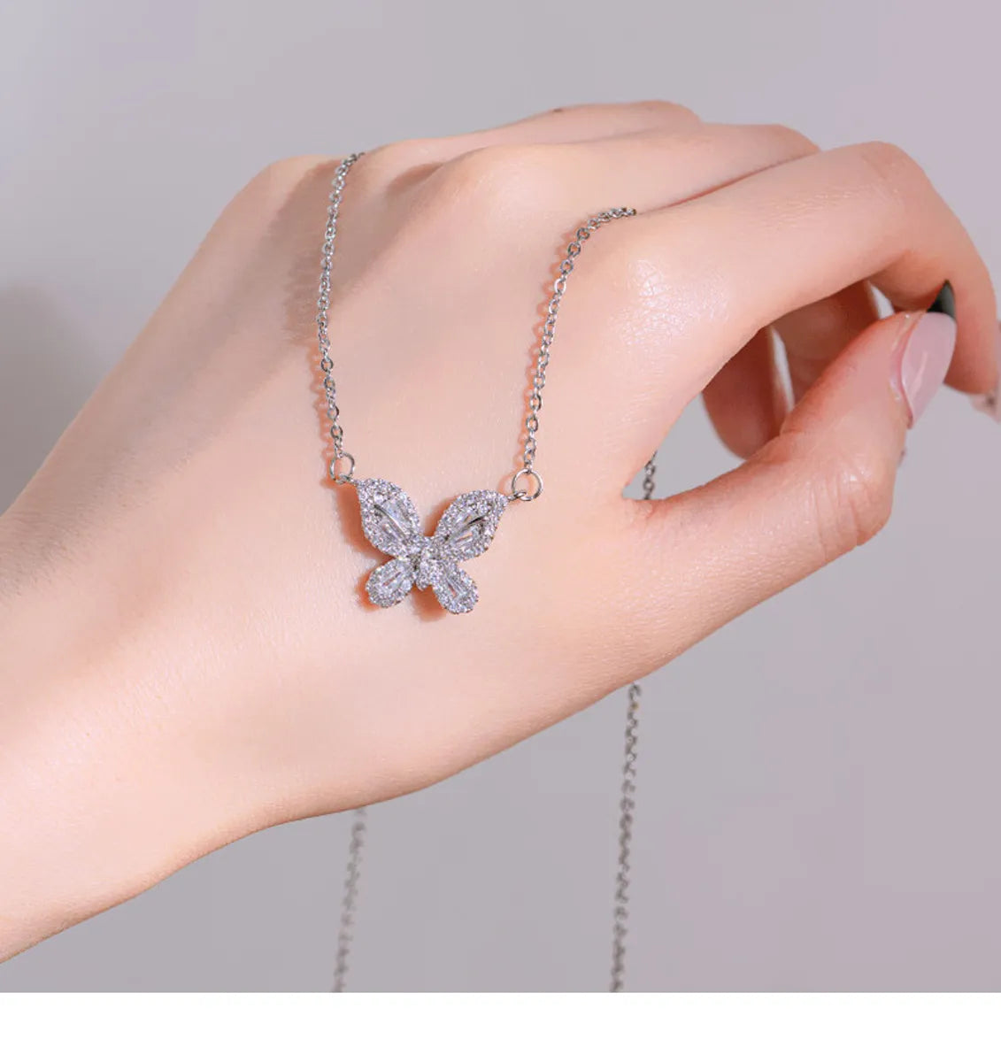 Simple Style Butterfly Titanium Steel Copper Rhinestones Pendant Necklace In Bulk