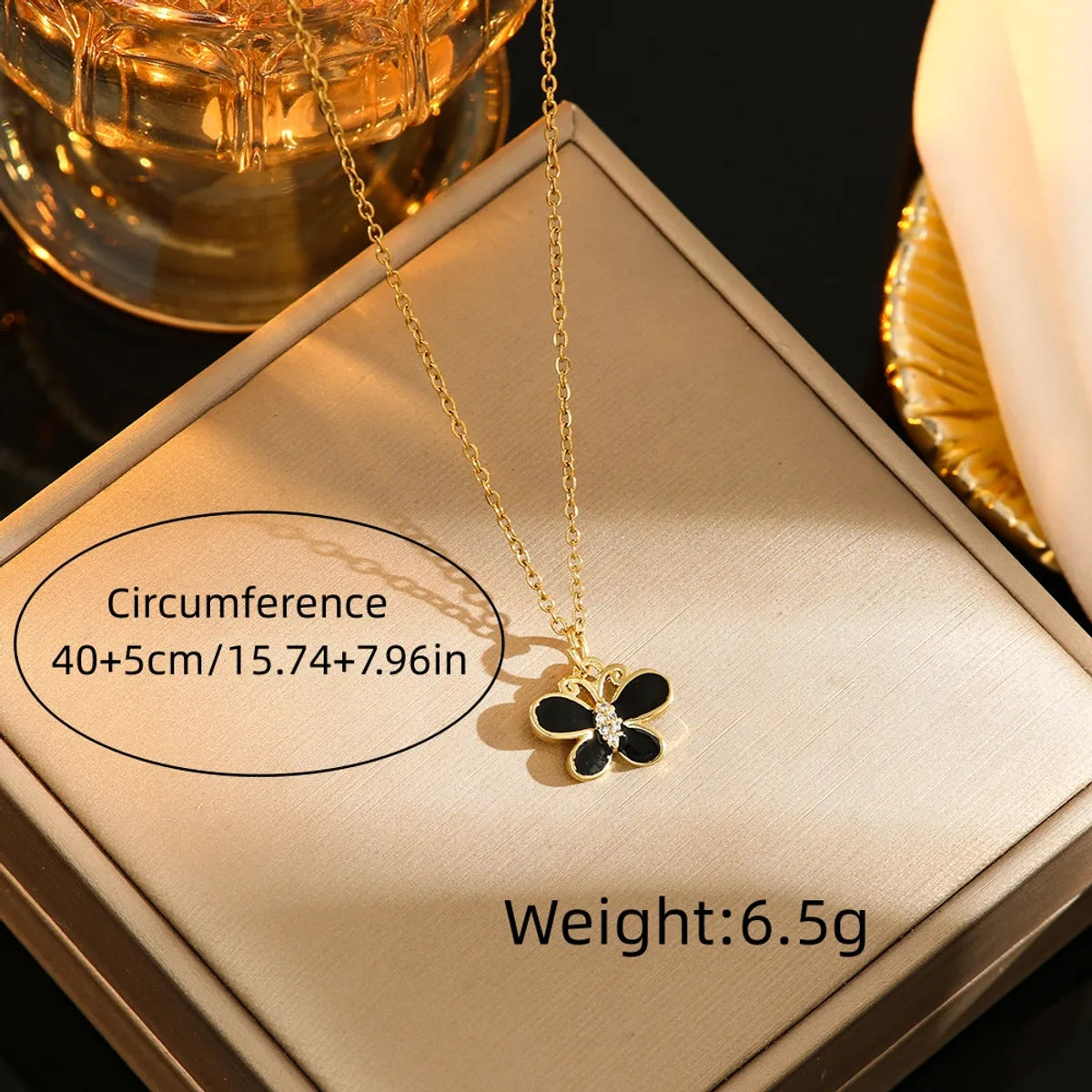 Simple Style Butterfly Titanium Steel Enamel Plating Inlay Resin Rhinestones Gold Plated Pendant Necklace