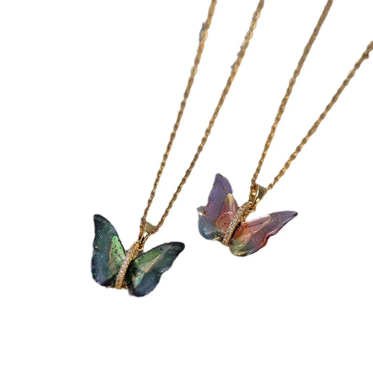 Simple Style Butterfly Titanium Steel Patchwork Pendant Necklace