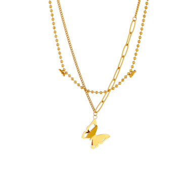 Simple Style Butterfly Titanium Steel Plating 18k Gold Plated Double Layer Necklaces