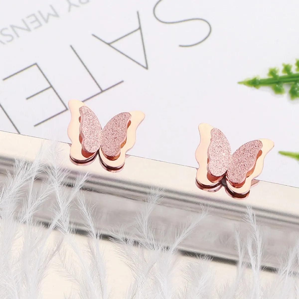 1 Pair Simple Style Butterfly Plating Titanium Steel 18k Gold Plated Ear Studs