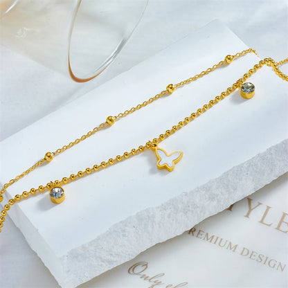 Simple Style Butterfly Titanium Steel Plating Inlay Rhinestones 18k Gold Plated Women's Anklet