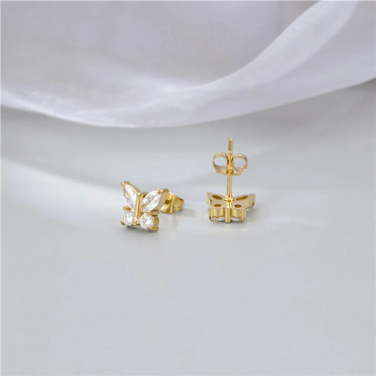 Simple Style Butterfly Titanium Steel Plating Rhinestones Ear Studs 1 Pair