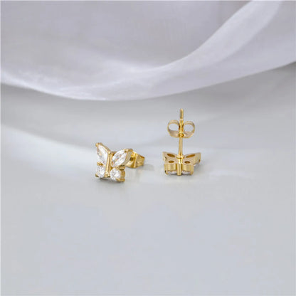 Simple Style Butterfly Titanium Steel Plating Rhinestones Ear Studs 1 Pair