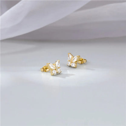 Simple Style Butterfly Titanium Steel Plating Rhinestones Ear Studs 1 Pair