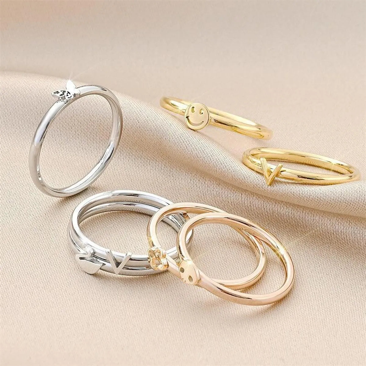 Simple Style Butterfly Titanium Steel Polishing Plating Rings