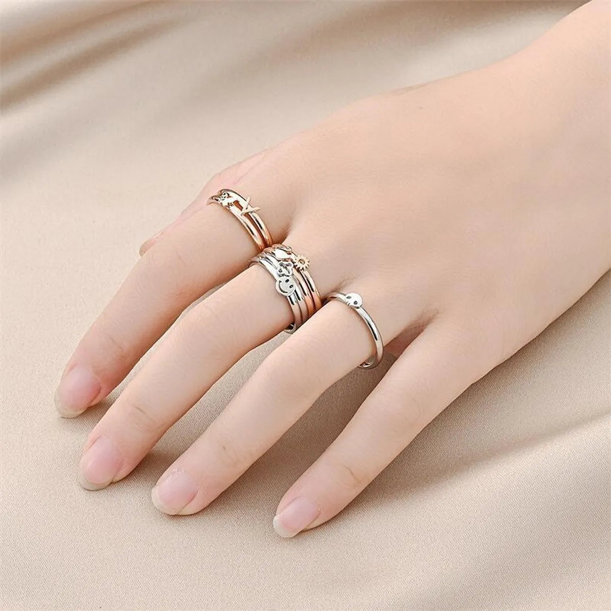 Simple Style Butterfly Titanium Steel Polishing Plating Rings