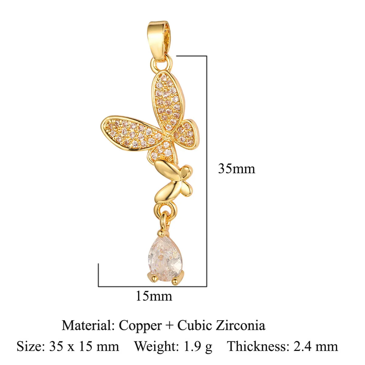 Simple Style Butterfly Copper Inlay Zircon Charms Jewelry Accessories