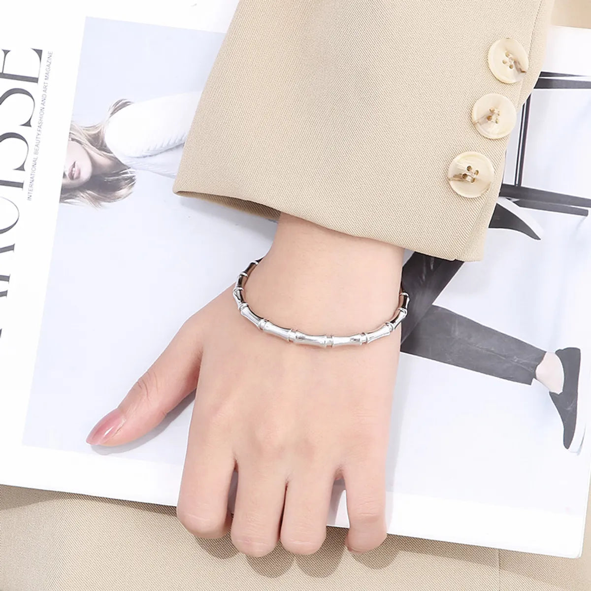 Simple Style C Shape Bamboo Stainless Steel Plating Gold Plated Bangle