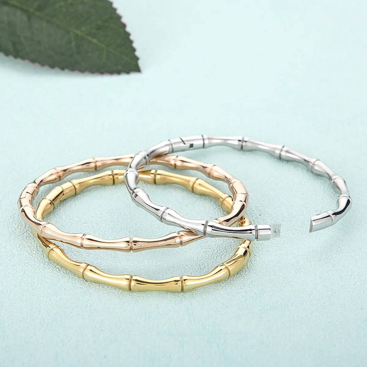 Simple Style C Shape Bamboo Stainless Steel Plating Gold Plated Bangle