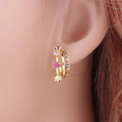 1 Pair Simple Style C Shape Gold Plated Copper Zircon Gold Plated Ear Studs