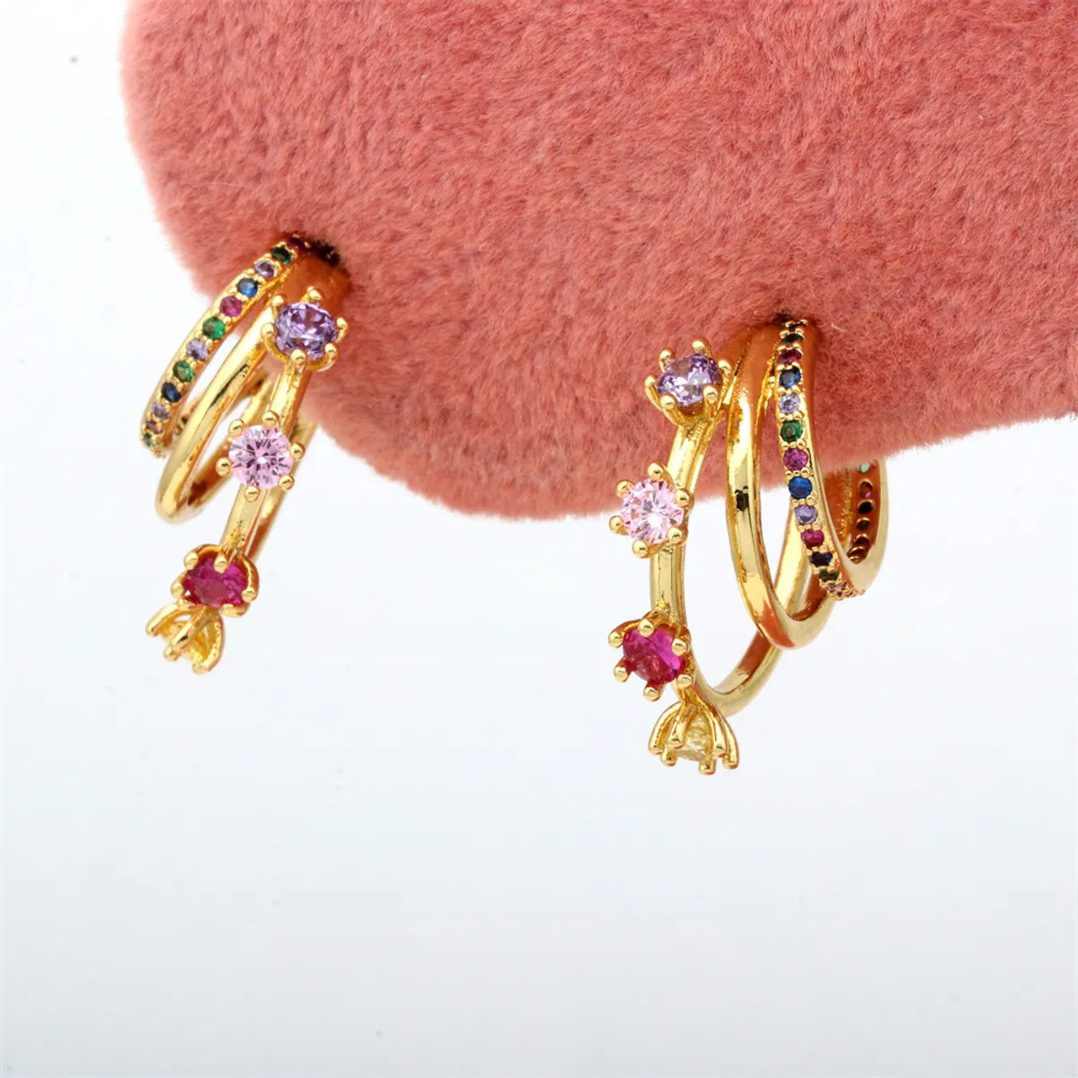 1 Pair Simple Style C Shape Gold Plated Copper Zircon Gold Plated Ear Studs