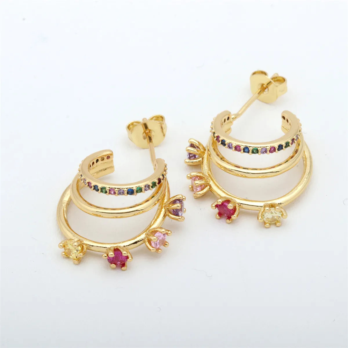 1 Pair Simple Style C Shape Gold Plated Copper Zircon Gold Plated Ear Studs