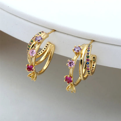 1 Pair Simple Style C Shape Gold Plated Copper Zircon Gold Plated Ear Studs